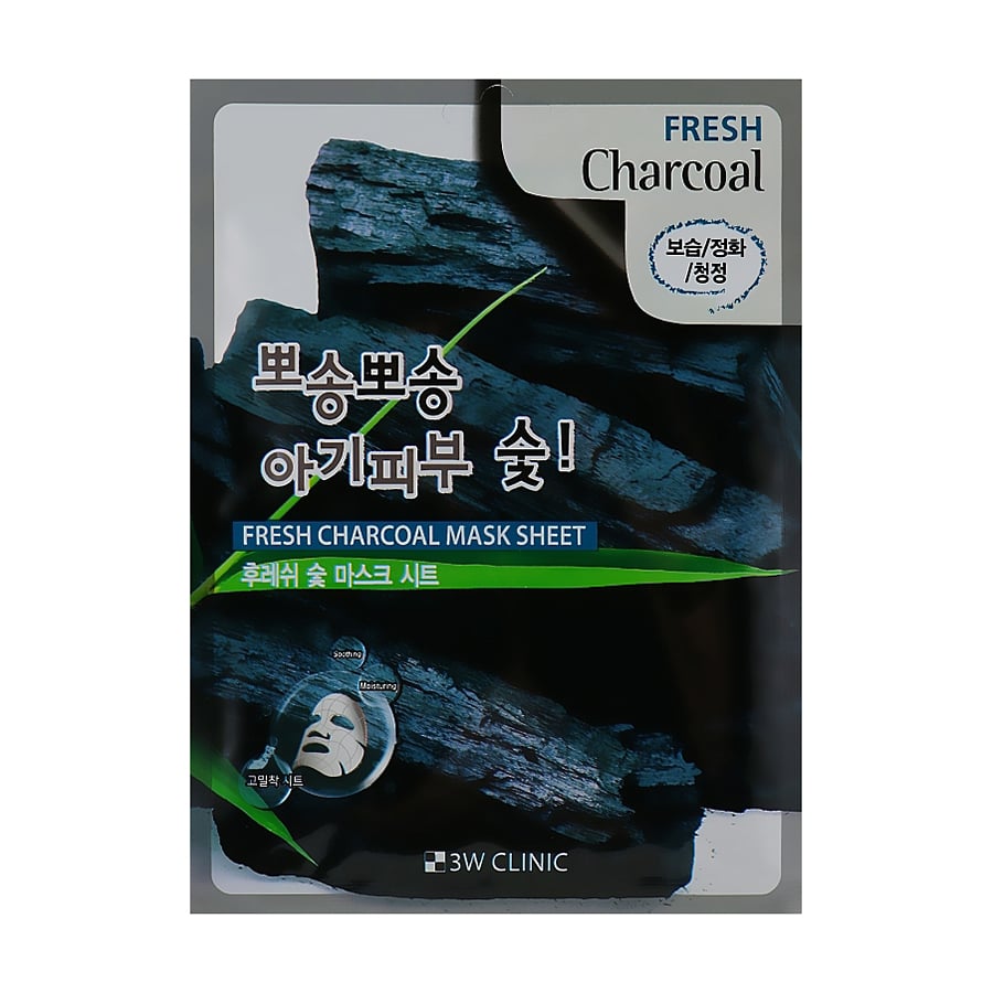 Тканинна маска для обличчя 3W Clinic Fresh Charcoal Mask Sheet з деревним вугіллям, 1 шт