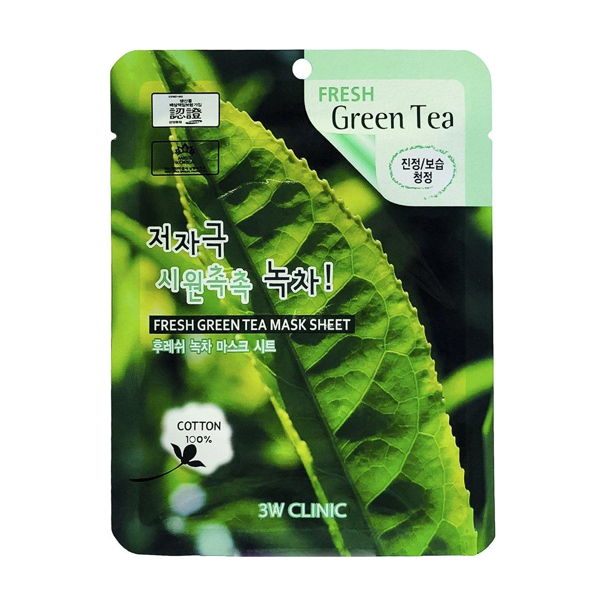 Тканинна маска для обличчя 3W Clinic Fresh Green Тea Mask Sheet с екстрактом зеленого чаю, 1 шт